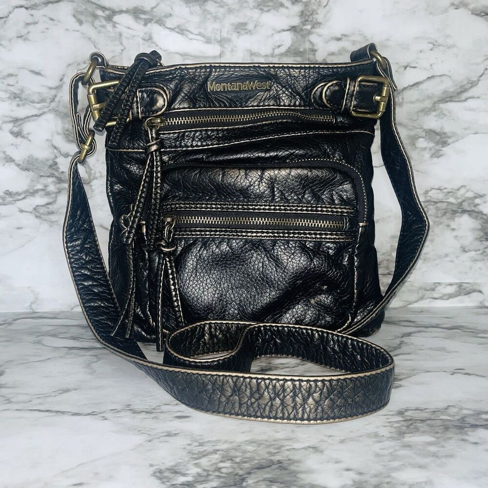 Montana West Black Crossbody Bag Multi-Pocket Soft Washed Vegan Leather Purse
